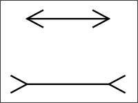 Müller-Lyersche Täuschung: Welche der beiden Linien ist länger?